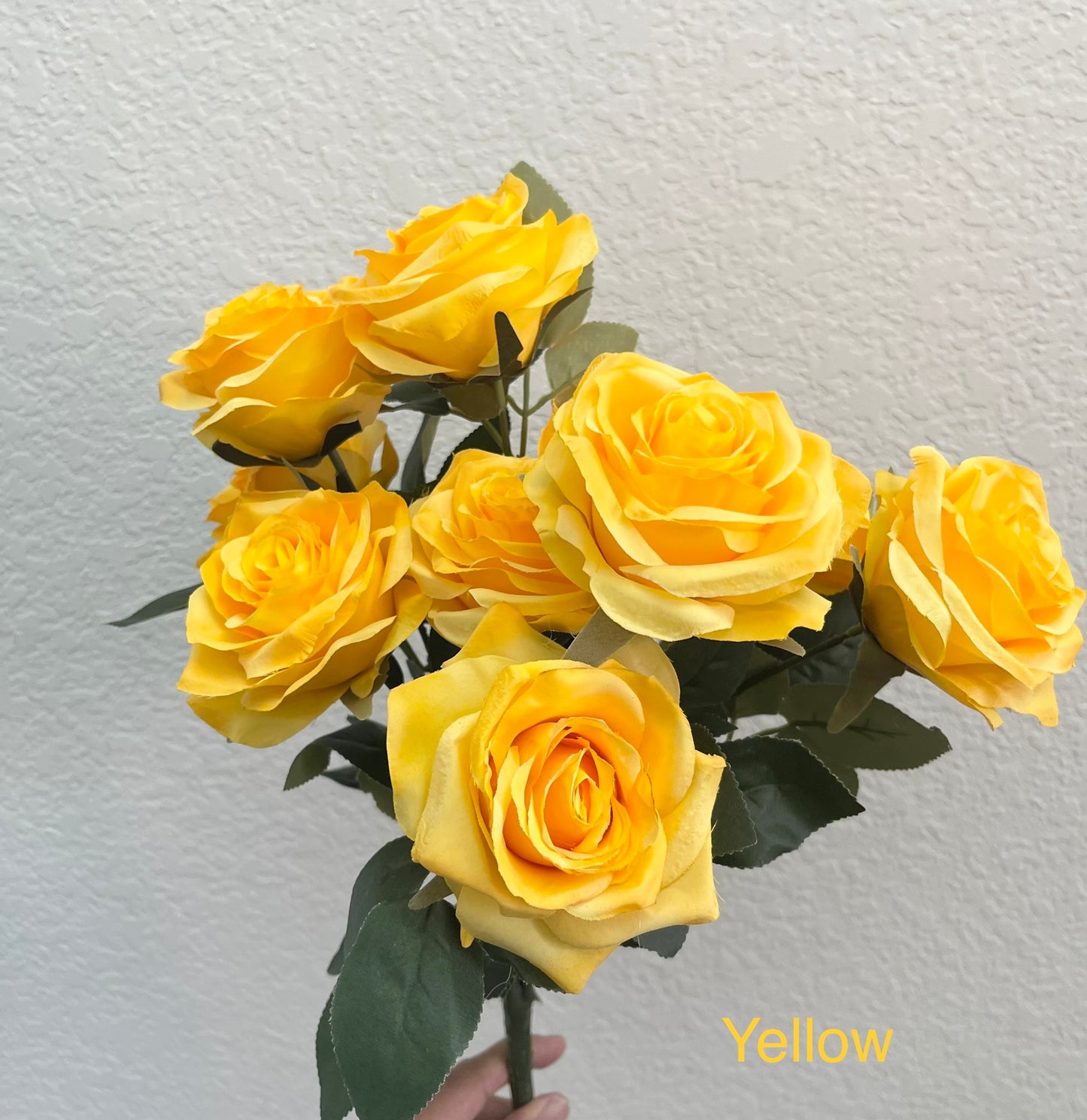 Yellow 10-Head Artificial Rose Bouquet – Lifelike silk flowers for elegant wedding décor, home centerpiece, and memorial tributes