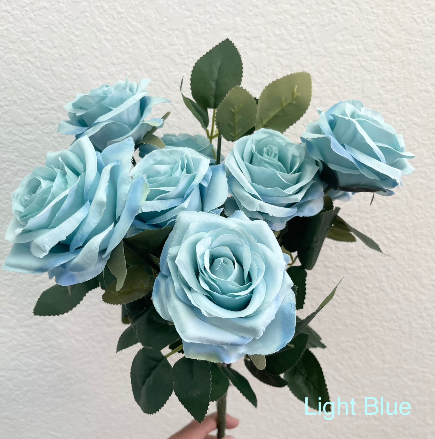 Light Blue 10-Head Artificial Rose Bouquet – Lifelike silk flowers for elegant wedding décor, home centerpiece, and memorial tributes