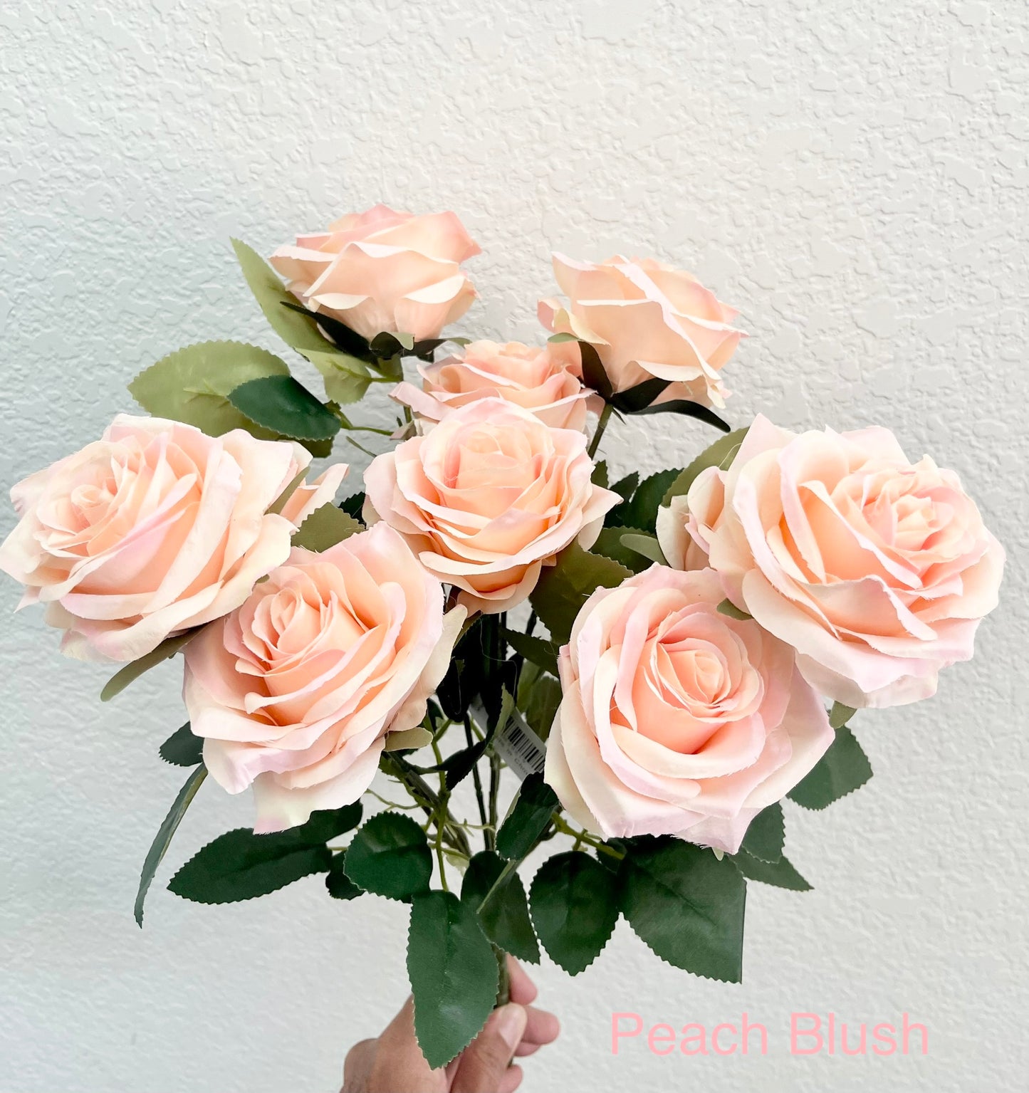 Peach Blush 10-Head Artificial Rose Bouquet – Lifelike silk flowers for elegant wedding décor, home centerpiece, and memorial tributes