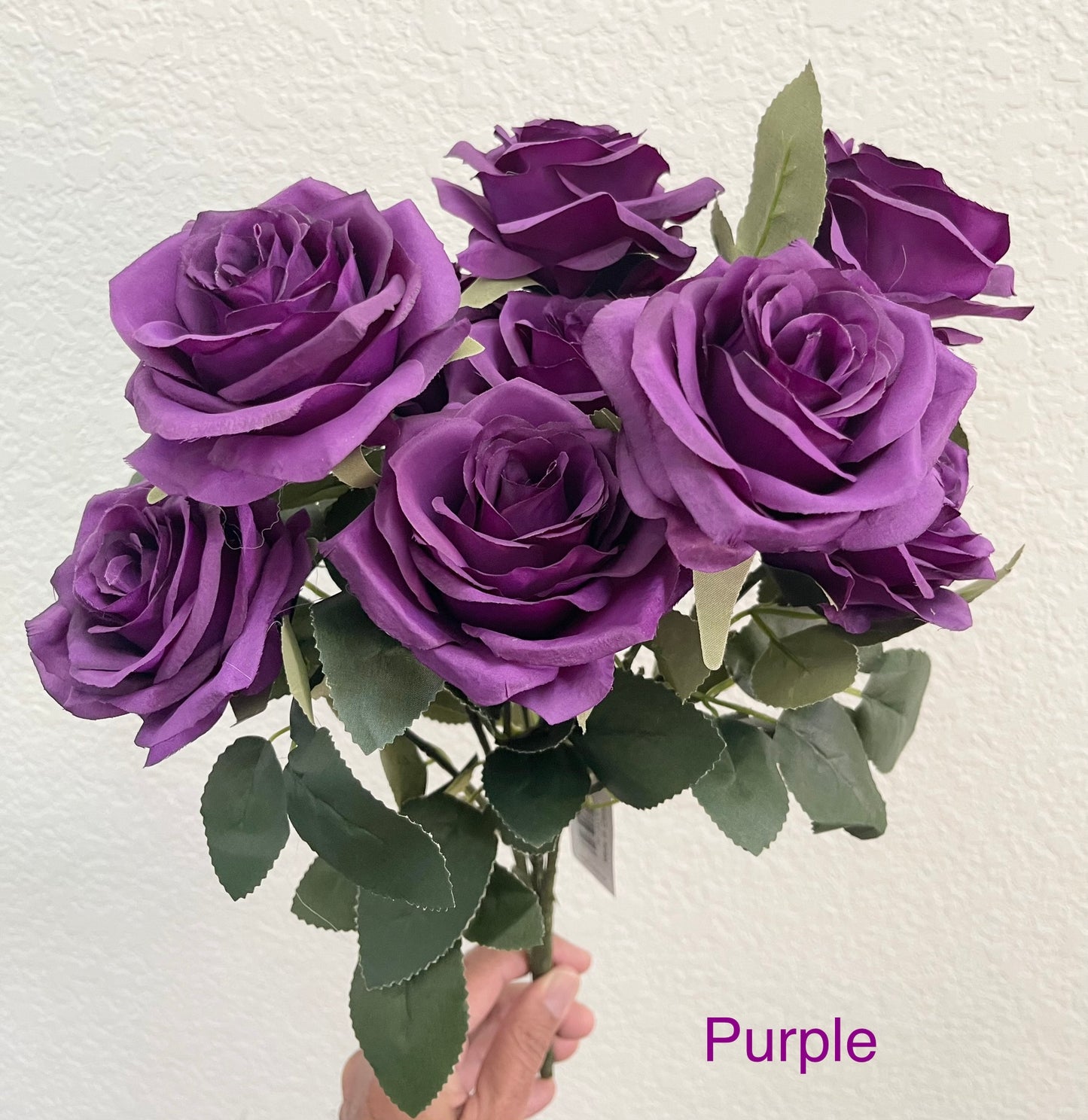 Purple 10-Head Artificial Rose Bouquet – Lifelike silk flowers for elegant wedding décor, home centerpiece, and memorial tributes