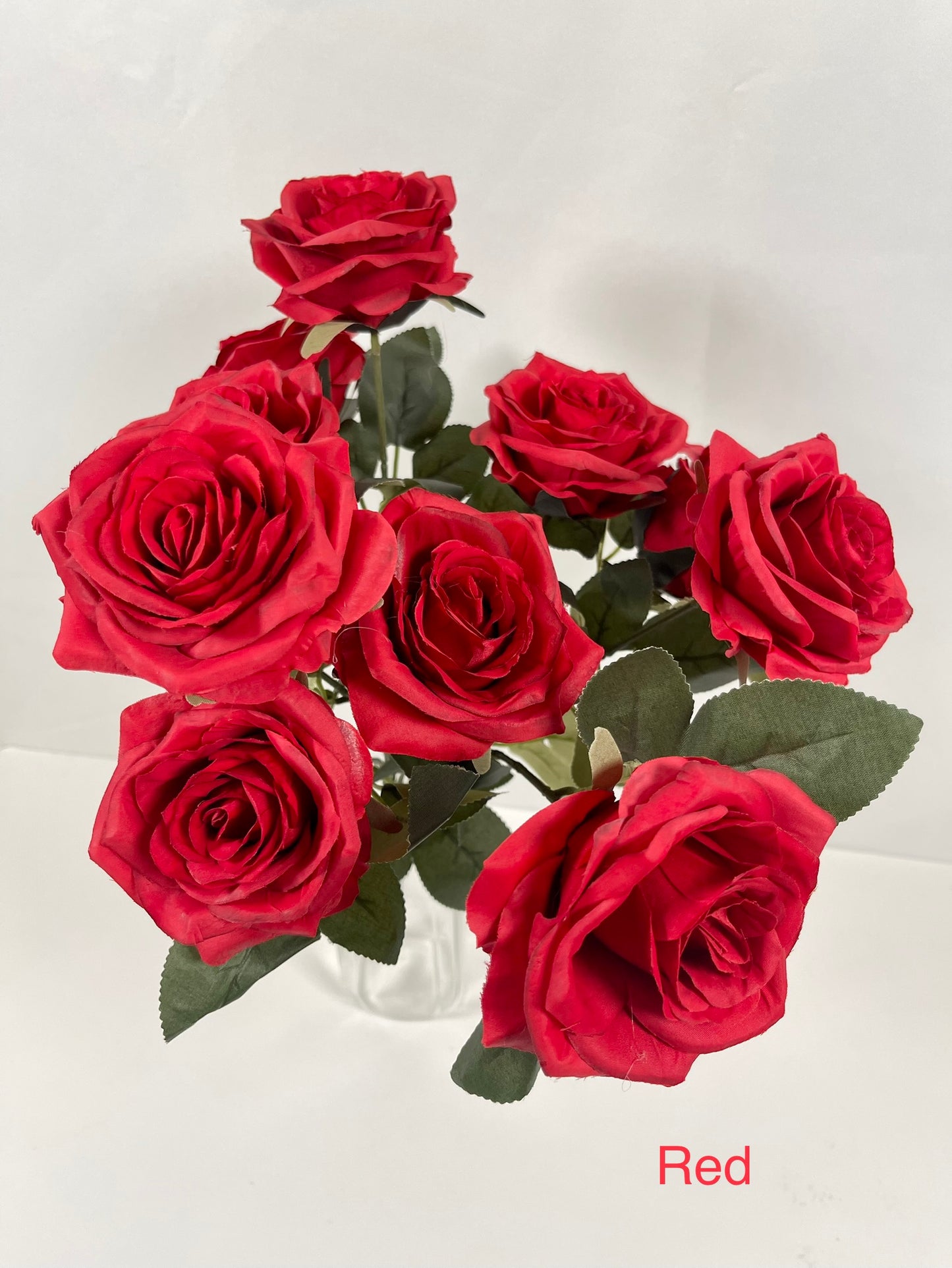 Red 10-Head Artificial Rose Bouquet – Lifelike silk flowers for elegant wedding décor, home centerpiece, and memorial tributes